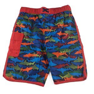 Lands' End Boardshort Slim Cargo Swim Trunks Boys Size XL Deep Sea Navy Sharks